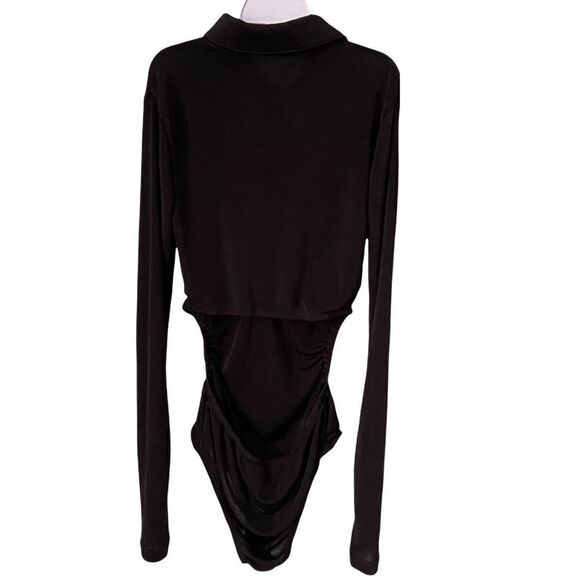NWT Olivaceous Basic Black Long Sleeve Bodysuit Front Button with Collar Size S - Picture 2 of 8
